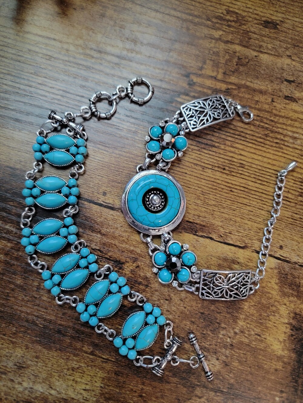 Faux Turquoise Silver-Tone Statement Bracelet - Women Jewelry